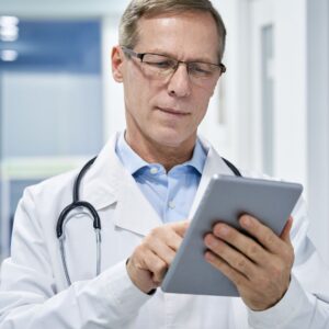 img of a doctor on a tablet